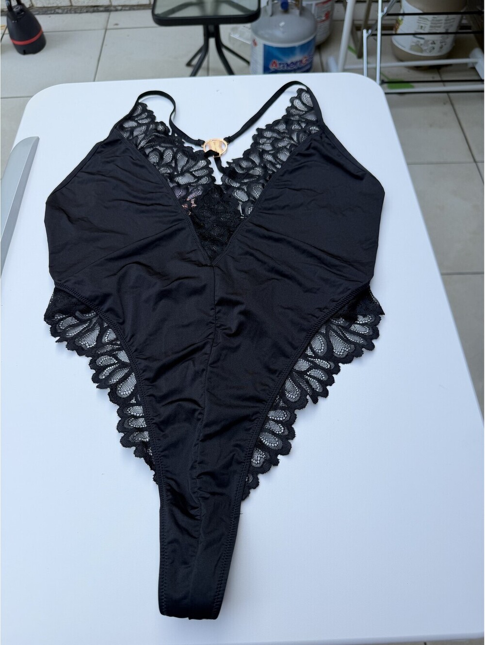 Savage X Fenty Black Lace-Trim Teddy Bodysuit L
